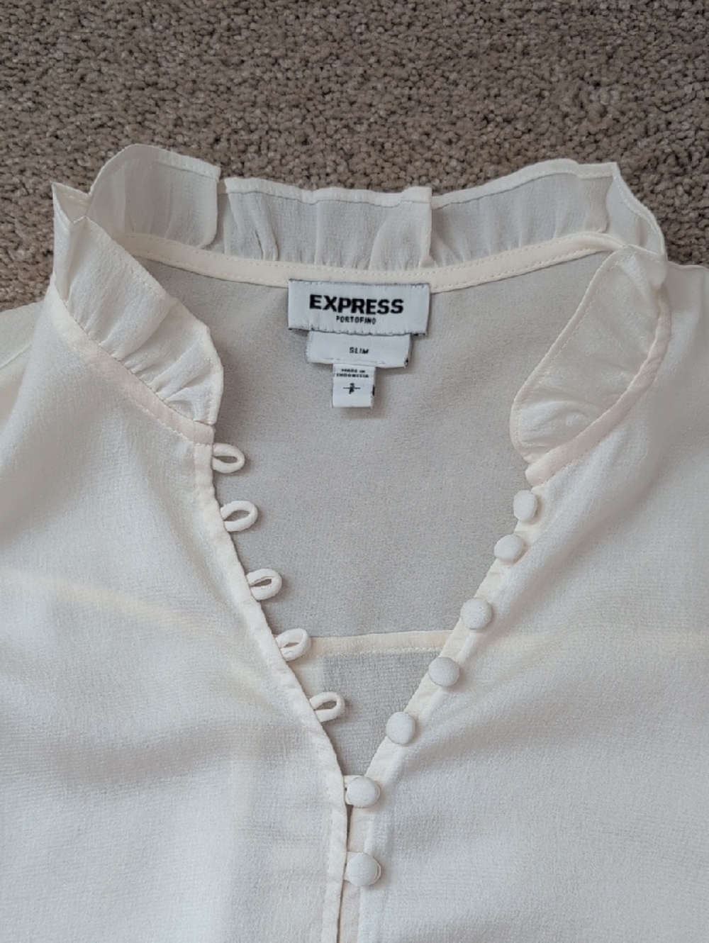 Express Ivory Ruffle-Trim Button Front Blouse - Picture 2 of 2